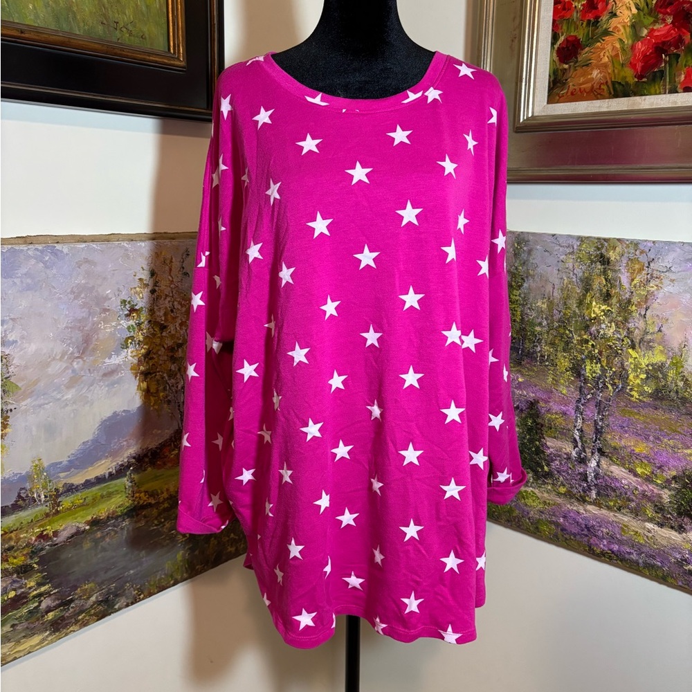 CABANA Pink Star Patterned Women's Top size XXL